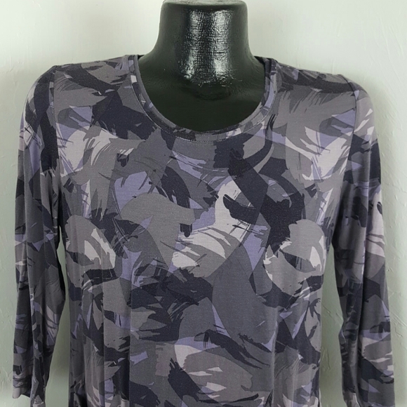 Logo Lori Goldstein women top tunic long sleeve gray purple size M - Picture 2 of 7